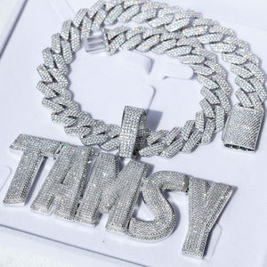 Custom Iced Out Moissanite Shape <b>Name</b> Pendant Necklace with Cuban Link <b>Chain</b> Hip Hop Bling 925 Silver Jewelry for Men Women - Product Image 2