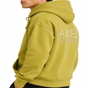 เสื้อฮู้ดดี้ผู้ชายสีเขียวมะกอก ดีไซน์แบบสวมหัว มีกระเป๋าแบบจิงโจ้ สไตล์มินิมอลลำลอง ลุคสตรีทแวร์ทันสมัย - Product Image 4