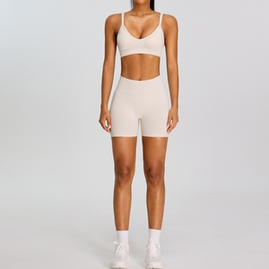Conjunto de yoga de 2 piezas para mujer, cuello redondo, espalda cruzada, cintura media, estampado a cuadros, detalle de lazo, transpirable, elástico en cuatro direcciones, ropa deportiva sin costuras - Product Image 4
