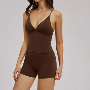Shorts de yoga taille haute sans coutures pour femme, couleur unie marron, en Spandex/Nylon, taille élastique, longueur complète ACTIVE STRETCH - Product Image 4