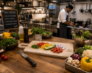 Planche à découper en bois écologique artisanale avec poignée, passe au lave-vaisselle, pour la cuisine, le restaurant, la maison - Product Image 3