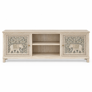 Best Quality Luxury Traditional European Mango Wood <b>TV</b> <b>Stand</b> Cabinet Eco-Friendly Hand Carved Elephant Design Farmhouse Hotel - Product Image 1