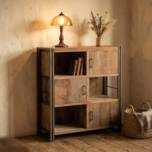 Aterna Rack Eco-Friendly Durable <b>Rustic</b> Reclaimed Wood Iron Frame Industrial Storage Bookcase <b>Cabinet</b> Living Room - Product Image 1