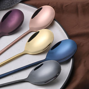Colored Dinner Spoon <b>Set</b> Stainless Steel Cutlery Spoons Reusable Dining Tableware Premium <b>Flatware</b> Collection - Product Image 2