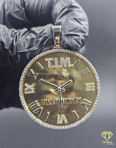 Premium <b>Clock</b> Pendant With Lab Grown Diamond Border Roman Numerals Hip Hop Fashion Jewelry Necklace - Product Image 5
