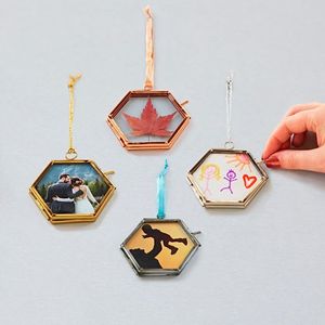 Hexagonal <b>Metal</b> <b>Frame</b> With Pressed Daisy Flower Hanging Ornament - Product Image 5