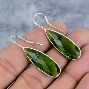 925 <b>Sterling</b> <b>Silver</b> Women Peridot Gemstone Earrings Hook Trendy Party Engagement Gift Everyday Wear - Product Image 1
