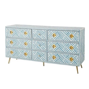 Commode à tiroirs en bois massif avec incrustations d'os, style moderne et luxueux, fabriquée à la main, pour le salon, la chambre à coucher et le bureau - Product Image 2