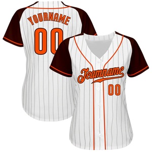 Camiseta de Béisbol Personalizada con Rayas Blancas y Naranjas, Manga Corta, Botones Completos, Nombre del Equipo Sublimado, Número, 100% Poliéster - Product Image 3
