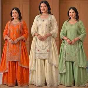 Ensemble Salwar Kameez Traditionnel en Soie Brodé pour Femme, Longueur Genou, Style Indien et Pakistanais, Idéal pour Mariages, Fêtes et Diwali, Coupe Classique, Taille Unique - Product Image 4
