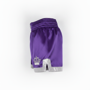 Shorts de boxe en satin pour hommes avec broderie couronne, vêtements de combat unisexes pour adultes, coupe régulière, matière extensible - Product Image 5