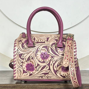 Bolso de Hombro de Cuero Vacuno Grabado a Mano con Diseño Floral, Estilo Vintage y Elegante, para Mujer, de Lujo, OEM ODM - Product Image 4
