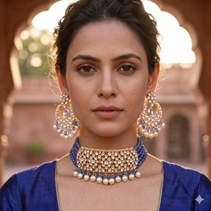 Collier et boucles d'oreilles sertis de diamants CVD cultivés en laboratoire Polki et Tanzanite, or jaune 14 carats certifié, bijoux de luxe, cadeau de fiançailles - Product Image 1