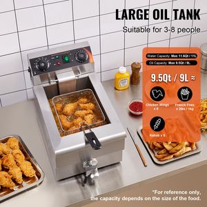 Friggitrice Elettrica Commerciale da Banco 1500W con Cestello in Acciaio Inox 11.6Qt/11L, Friggitrice a Gas Monofase con Timer - Product Image 2