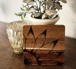 Sunflower Laser Engraved Solid Wood Coaster Handcrafted Heat Resistant Drink Mat <b>Table</b> <b>Protector</b> Coffee Tea Cup Holder Home Deco - Product Image 3