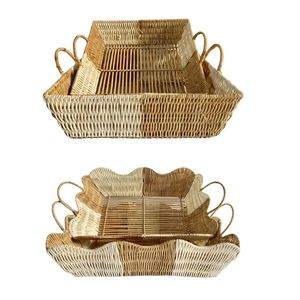 HALF & HALF Tray Holder Tray Set Serving, Scalloped Rattan Tray Pantry Organizer <b>Home</b> <b>Essentials</b> - Product Image 5