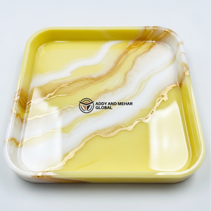 Bandeja Cuadrada Moderna de Resina con Efecto Mármol Amarillo – Bandeja Decorativa Brillante Hecha a Mano con Detalle de Vetas Doradas |   Mesa de Centro y Tocador - Product Image 1
