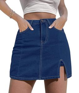Mini-jupe en jean de coton sur mesure de haute qualité pour femmes, taille haute, avec boutons, vente en gros OEM - Product Image 1
