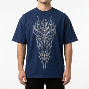 Casual Breathable Jersey Cotton Front Logo Men's Regular Fit T-<b>Shirt</b> Geometric Rhinestone Short Sleeve O-Neck Street Style - Product Image 5