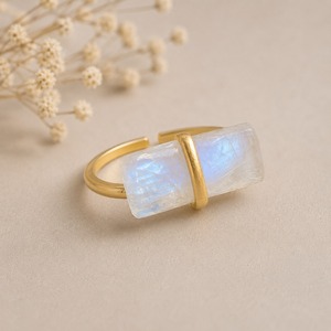 6x12 mm Rainbow Moonstone <b>Ring</b> <b>Adjustable</b> Gold Plated Birthstone <b>Ring</b> Beautiful Minimal Jewelry Gift For Mom - Product Image 2