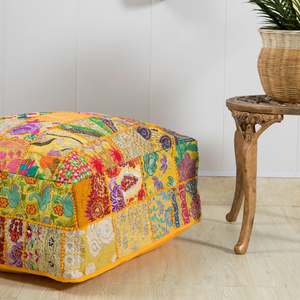 Vintage Bohemian Patchwork Cotton Floor <b>Pouf</b> Square Cushion Cover Handcrafted Embroidered Seat for Living Room - Product Image 2