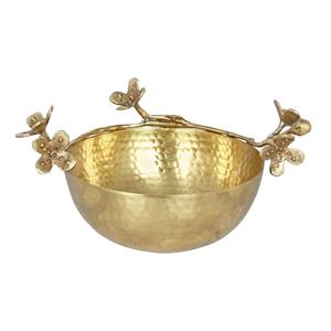 Cuenco de aluminio dorado hecho a mano con rama Floral, accesorio de lujo moderno, usado para centro de mesa, decoración del hogar - Product Image 1