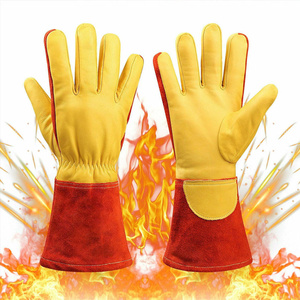 Gants de soudage TIG en cuir de chèvre et croûte de cuir de vache, manchette élastique, ignifuges, robustes, pour la lutte contre les incendies et le barbecue - Product Image 3