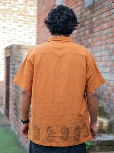 เสื้อเชิ๊ตแขนสั้นทำด้วยมือ, เสื้อเชิ๊ตผ้าฝ้ายระบายอากาศได้ดีใส่สบายเสื้อเชิ๊ตพิมพ์ลายน้ำหนักเบามีกระดุม - Product Image 3