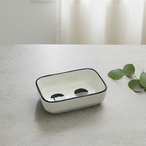 Plat à sauce rectangulaire en grès de qualité supérieure 3460903-9X6.5 avec décoration noire - Product Image 3