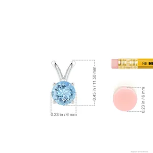 จี้ห้อยคอประดับพลอยประจำเดือนเกิด งานแฮนด์เมดคุณภาพสูง ทองคำแท้ 14K พลอยอะความารีนทรงกลมธรรมชาติ แบบ V-Bale ประดับเพชรเม็ดเดี่ยว 4 กรงเล็บ - Product Image 3