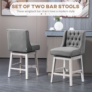 Set di 2 Sgabelli da Bar Alti 27 Pollici in Lino con Base Cromata e Design Moderno Trapuntato a Bottoni per Cucina - Product Image 4