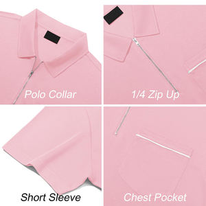 Polo de golf pour homme tendance d'été avec fermeture éclair quart de tour, en coton, col polo et poche avant, respirant - Product Image 6