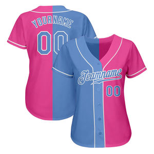 Sports Wear Custom Pink <b>Light</b> Blue-white Authentic Fashion Baseball Jersey V-neck Half Sleeve Quick Dry Breathable Unisex - Product Image 2