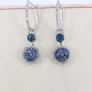 1.31 Cttw White & Blue Diamond Drop <b>Dangle</b> <b>Earrings</b> 925 Sterling <b>Silver</b>, Round Cut Natural & Color-Enhanced Diamond <b>Earrings</b> - Product Image 1