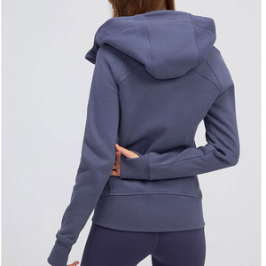 Sweat-shirt à capuche pour femme, couleur unie, fermeture éclair, manches longues, tricoté, respirant, coupe régulière, avec poches, pour l'automne - Product Image 4