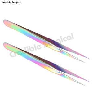 Pinzas profesionales de pestañas de acero inoxidable de alta calidad, embalaje personalizado, revestimiento multicolor, herramienta de belleza de fibra puntiaguda - Product Image 4