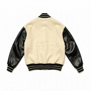 Veste universitaire personnalisée en laine avec manches en cuir véritable, style vintage, fermeture à boutons pression classique, rayures côtelées - Product Image 2