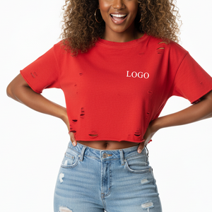 เสื้อยืดลำลองเซ็กซี่สำหรับผู้หญิง ผ้าสแปนเด็กซ์ผสมคอตตอน พิมพ์ลายนูน 3 มิติ เสื้อฟิตเนสสไตล์วินเทจ แขนสั้น ผ้าเจอร์ซีย์ - Product Image 4