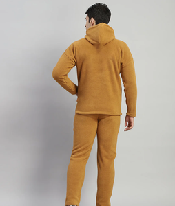 <b>Men's</b> Hooded Fleece Tracksuit <b>Set</b> Solid Color <b>Thermal</b> Winter Casual Wear 100% Polyester Knitted Sweatshirt and Pants - Product Image 3