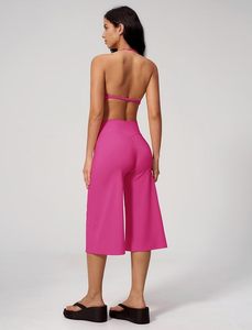 Ensemble de yoga rose grande taille sans coutures, dos nu, avec pantalon culotte taille haute, 2 pièces, couleur unie, respirant, Spandex/Polyester - Product Image 5