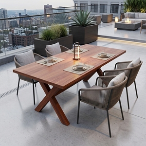 Modern Natural Teak Wood Outdoor <b>Dining</b> <b>Table</b> and <b>Bench</b> <b>Set</b> Solid Wood Eco-Friendly Patio Furniture for Park Use - Product Image 2