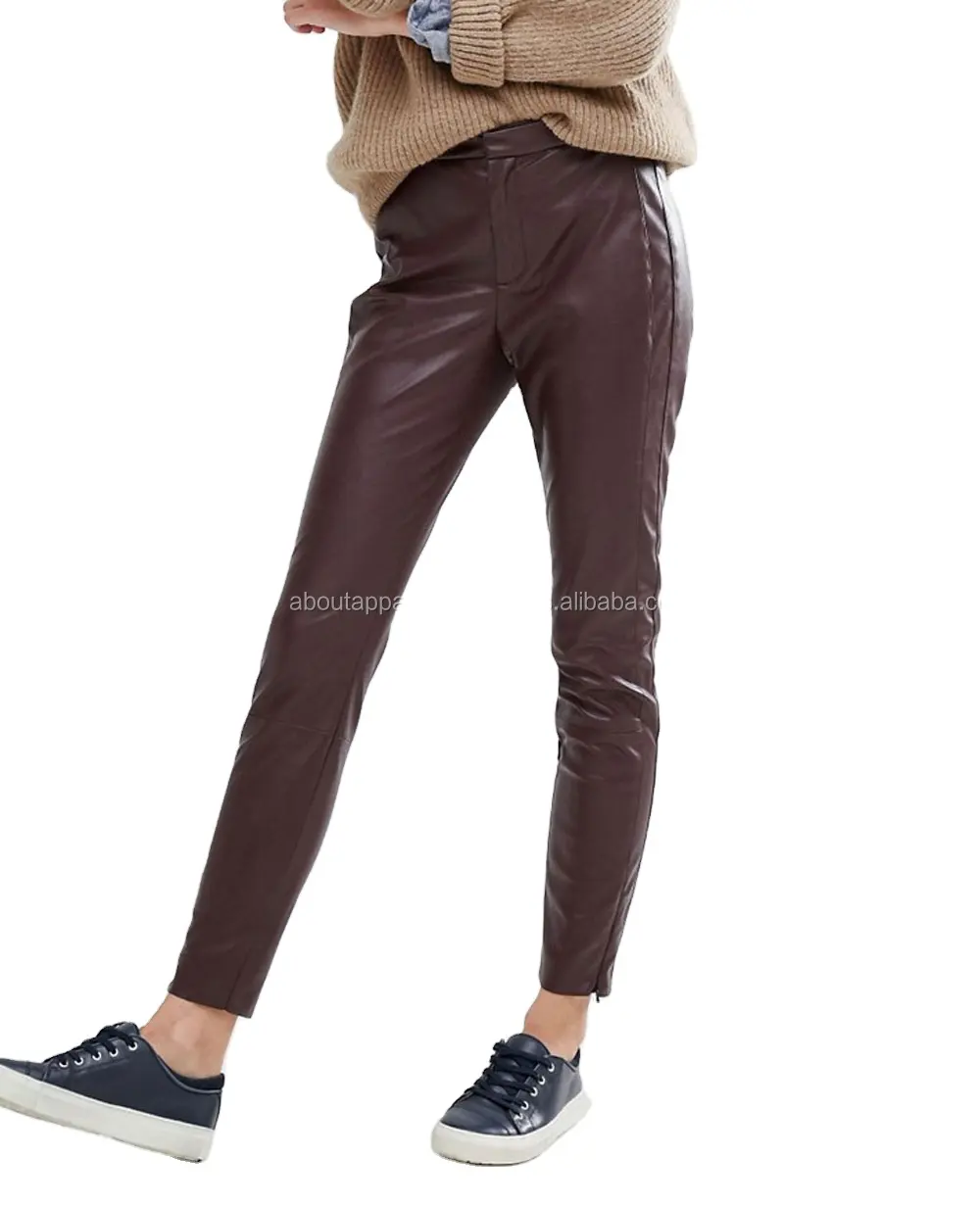 Calça de couro, nova calça de couro preta barata para mulheres