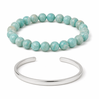 Ensemble de bracelets en citrine de 8 mm pour femmes, design empilable deux pièces avec chaîne dorée pour un style religieux superposé