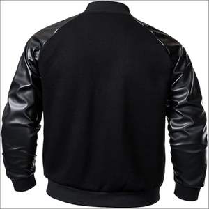 Chaqueta Varsity de Cuero Negro de Lujo Personalizada para Hombre, con Letras Bordadas en las Mangas, Estilo Letterman, Ajuste Perfecto, Impresión Puff - Product Image 3