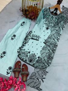 Elegant Embroidered Cotton Salwar Kameez Set For Women Traditional Ethnic Wear Loose Fit Ankle-Length Kurta Dupatta Pant Set - Product Image 6