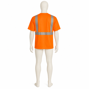 T-shirt à manches courtes personnalisé en orange fluorescent et argent réfléchissant pour hommes, avec poche poitrine, vêtements de travail haute visibilité, t-shirts personnalisés - Product Image 3