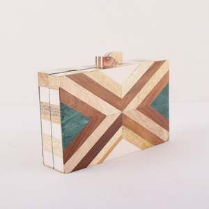 Bolso de Mano de Lujo Hecho a Mano, de Madera Natural y Resina, Estilo Geométrico, para Fiestas, para Mujer - Product Image 5