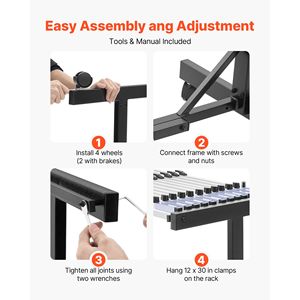 Étagère de rangement mobile pour plans avec 12 pinces en aluminium réglables de 30 pouces et roulettes - Product Image 5