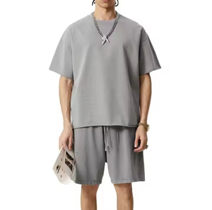 Ensemble deux pièces personnalisé de haute qualité pour homme : chemise et short décontractés d'été, effet délavé, pour adultes - Product Image 4