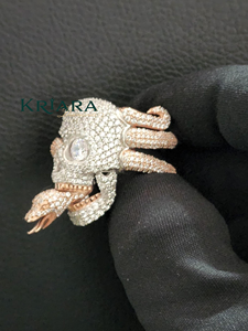 Anillo de Serpiente Unisex de Plata 925 con Diamantes de Oro Rosa, Corte Brillante Redondo, Diamantes Cultivados en Laboratorio, Lujoso, para Uso Diario - Product Image 3